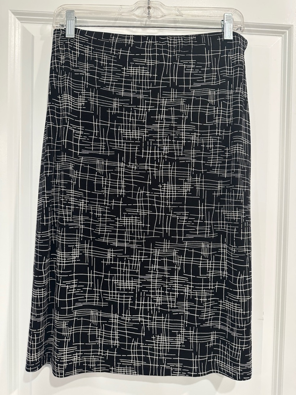 Dressbarn Black and White Abstract Grid A-Line Skirt